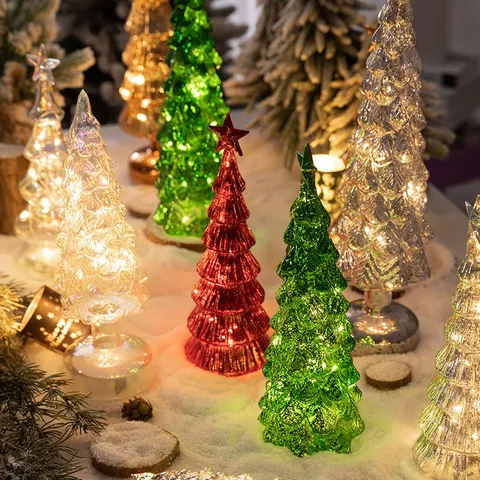 LED Lighted Glass Christmas Tree Ornament European Mercury Glass Tabletop Decor Warm Light For Xmas Party Home Decoration