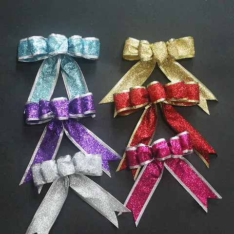 Glitter Christmas Bow Ornaments 3D Handmade Bowknot For Christmas Tree Decoration Festive Party Home Shop Decor