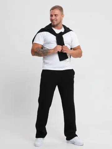 Men's 100% Cotton Sweatpants Casual Loose Fit Straight Leg Joggers Solid Color Elastic Waist Drawstring Long Pants