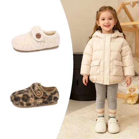 Kleinkinder Mädchen Winter Warm Fleece Gefüttert Mokassins Koreanischen Stil Leopardenmuster Cremeweiß Kunstpelz Flache Schuhe Klettverschluss