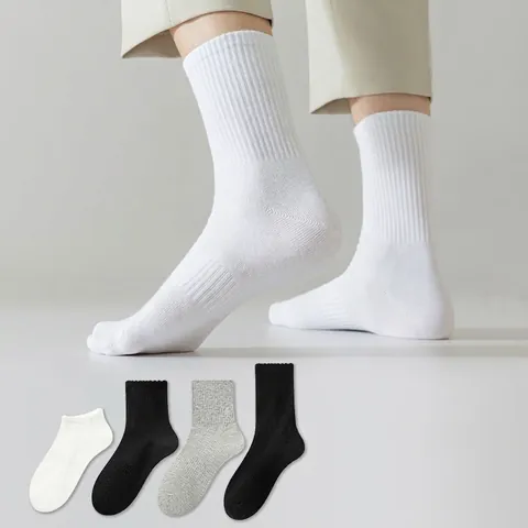 Men's 100 Cotton Sport Socks Breathable Deodorant Antibacterial Crew Ankle Socks Minimalist Solid Color Comfortable Athletic Stockings