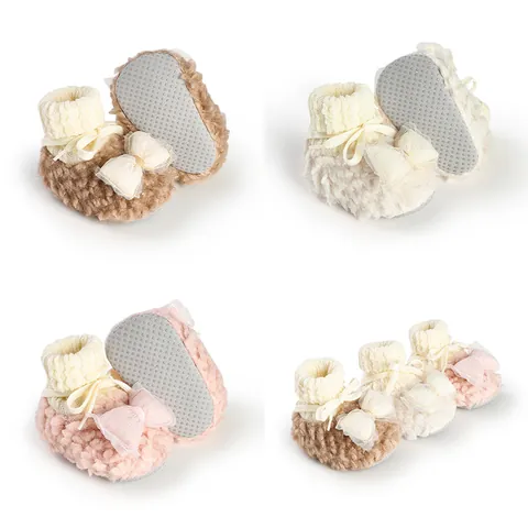 Infant Baby Girl Winter Fleece Shoes Warm Thickened Anti-slip Bow Soft Sole Prewalker Sock Shoes 0-1 Year Old