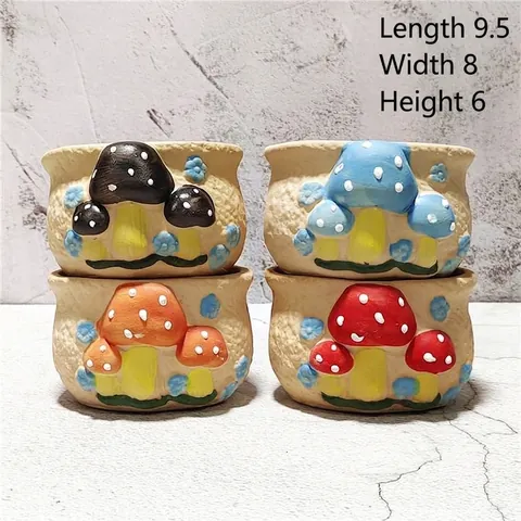 Hand Painted 3D Mushroom Ceramic Succulent Planter Korean Style Pastoral Mini Flower Pot For Desk Office Home Decor