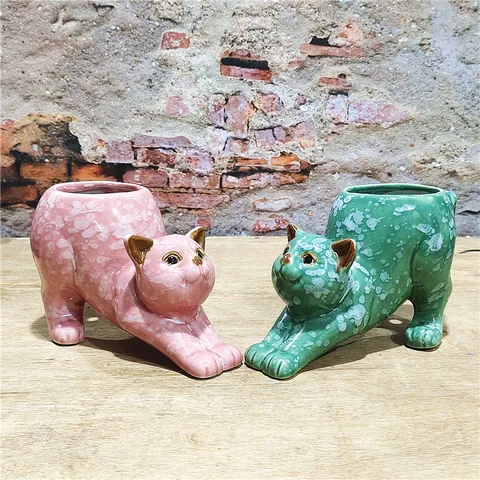 Cartoon Cat Ceramic Succulent Planters Cute Animal Cactus Flower Pot Desktop Decorative Container Ornament