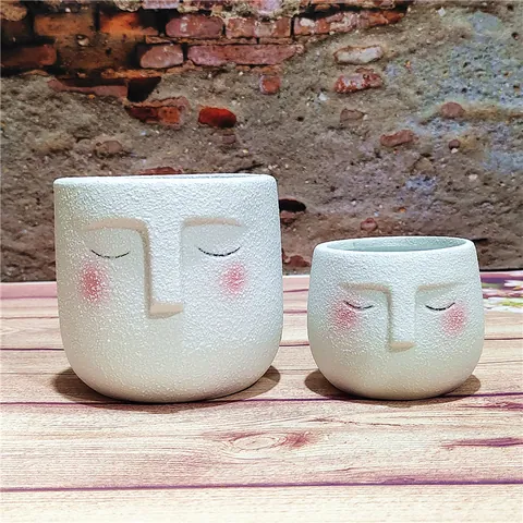 Cartoon Human Face Ceramic Planter Pot With Drainage Hole Cute Decorative Succulent Cactus Flower Pot Home Desktop Ornament