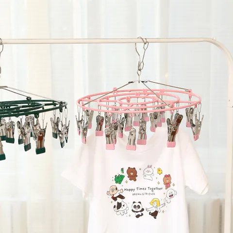 Stainless Steel Sock Drying Rack Multi Clip Windproof Laundry Hanger For Underwear Socks Baby Clothes Modern Home Storage