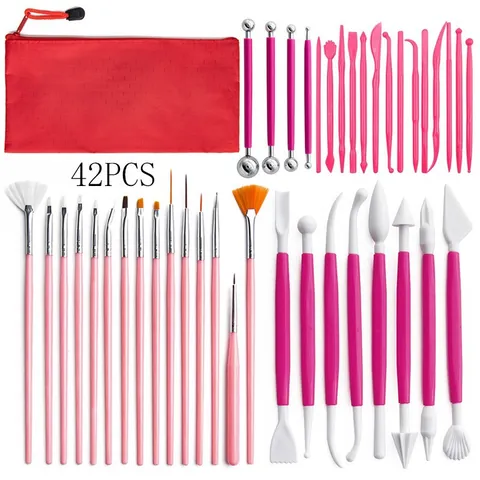 Professional Baking Cake Decorating DIY Clay Pottery Sculpting Tools Kit With Brushes Metal Ball Stylus For Fondant