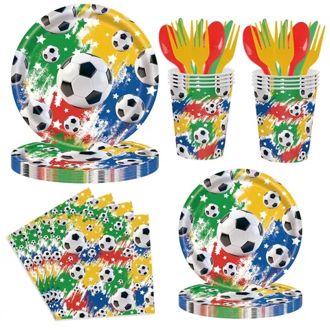 Vaisselle Jetable de Fête sur le Thème de la Coupe du Monde de Football Assiettes en Papier Gobelets Serviettes Graffiti