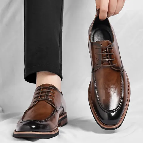 Scarpe Derby da Uomo Formali d'Affari Stile Britannico in Cuio Rigenerato Stringate Scarpe per Matrimonio Ufficio
