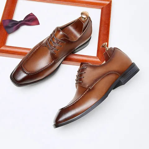 British Vintage Men Derby Shoes Square Toe Business Formal Wedding Dress Shoes Microfiber Leather Lace-Up Office Casual Shoes