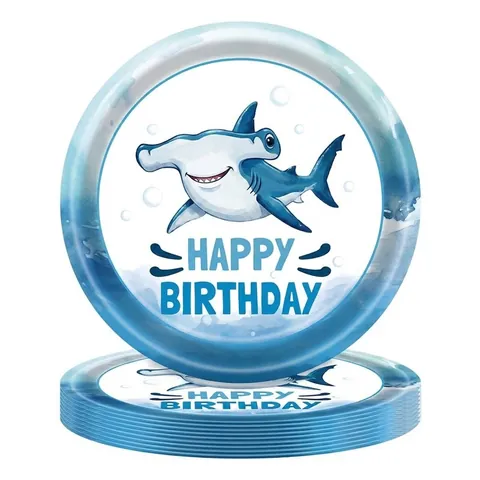 Shark Ocean Wave Theme Disposable Party Tableware Set Blue Paper Plates Napkins Cups Plastic Cutlery For Boys Birthday Decorations