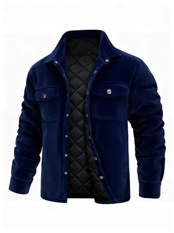 Veste en Velours Côtelé pour Homme Vintage Américain Simple Boutonnage Revers Rembourrée Doublée de Polaire Matelassée Manteau de Travail Décontracté Chaud