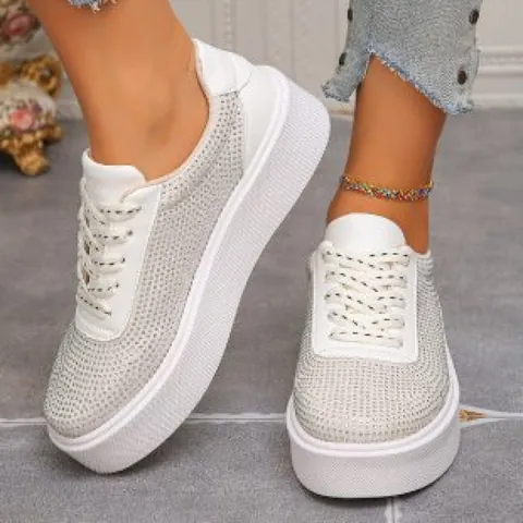 Damen Mode Strass Plateau Loafer Retro Höhensteigerung PU Leder Slip-On Freizeitschuhe Für Den Täglichen Sportlichen Gebrauch