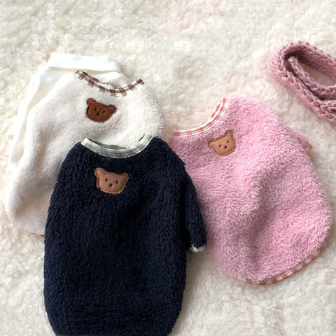 Cute Bear Rabbit Embroidered Pet Dog Clothes Warm Polar Fleece Puppy Sweatshirt Winter Cat Sweater For Small Dogs Cats