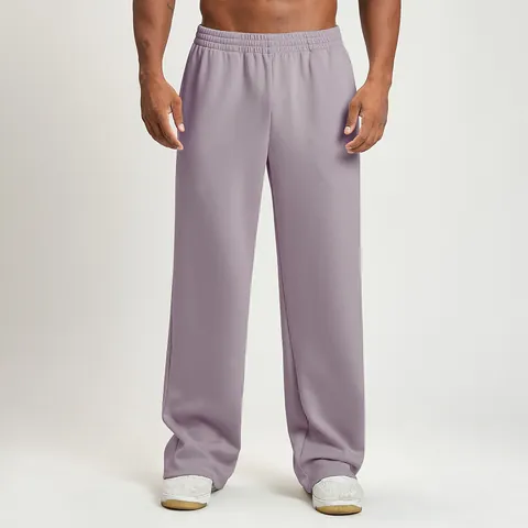 Men's Wide Leg Sports Pants Loose Fitness Joggers Solid Color Casual Training Sweatpants Drawstring Elastic Waist Bottoms