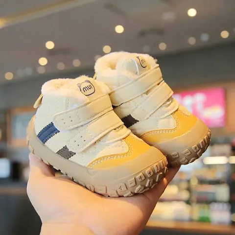 Winter Baby Thickened Warm Soft Sole Walker Shoes Synthetic Leather Artificial Fleece Toddler Infant Non-slip Casual Cotton Shoes