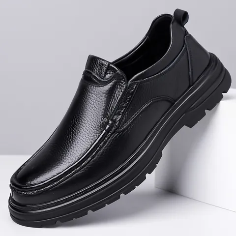 Men Business Casual Leather Shoes Top Grain Cowhide Anti-slip Rubber Sole Lace-up Oxford Loafers Comfortable Breathable Daily Footwear