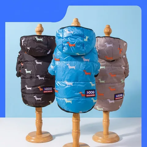 Winter Dog Coat Padded Warm Pet Clothes Hooded Dachshund Print Polycotton Windproof Jacket Small Medium Large Dogs