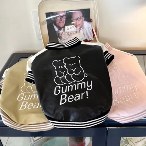 Pet Baseball Jacket For Small Dogs Cats Thickened Autumn Winter Cotton Warm Coat Gummy Bear Embroidery Teddy Bichon Apparel