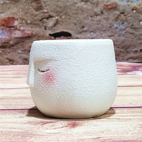 Cartoon Human Face Ceramic Planter Pot With Drainage Hole Cute Decorative Succulent Cactus Flower Pot Home Desktop Ornament