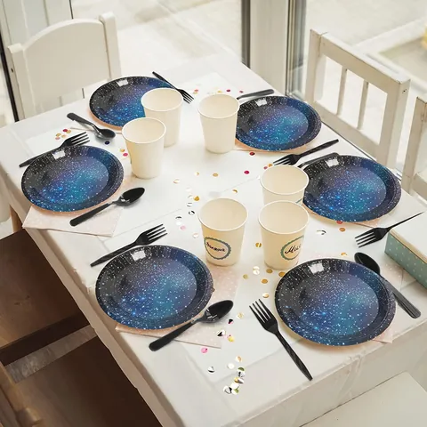 Disposable Purple Starry Sky Tablecloth Waterproof Oil-Proof Galaxy Theme Plastic Table Cover For Kids Birthday Party Space Decoration