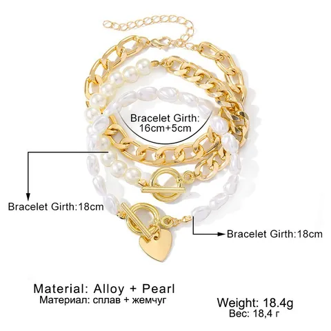 Europäisch Amerikanische Mehrlagige Armbänder Für Damen Vergoldet Versilbert Legierung Künstliche Perle Strass Schmuck Retro Einfach Geschenk