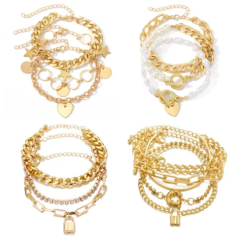 Europäisch Amerikanische Mehrlagige Armbänder Für Damen Vergoldet Versilbert Legierung Künstliche Perle Strass Schmuck Retro Einfach Geschenk