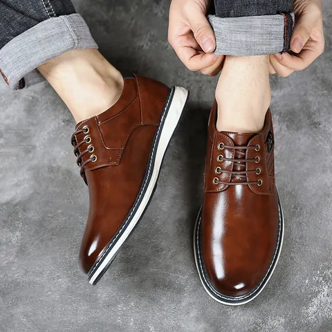 Herren Casual Business Leder Schuhe Synthetisches PU Leder Mode Schnürer Rutschfeste Komfortable Übergröße Arbeits Schuhe