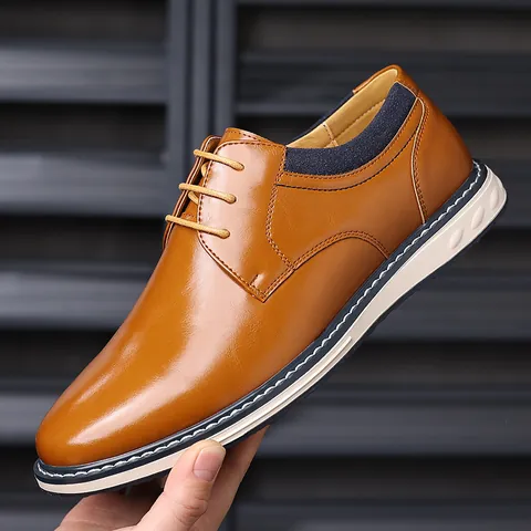 Zapatos Derby de Cuero PU para Hombre Negocios Casual Cordones Suela Suave Moda Talla Grande Costuras Punta Redonda Zapatos Oxford
