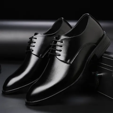 Scarpe Classiche da Uomo Stile Coreano Derby Traspiranti in Pelle Sintetica Stringate per Ufficio Casual Nero Marrone