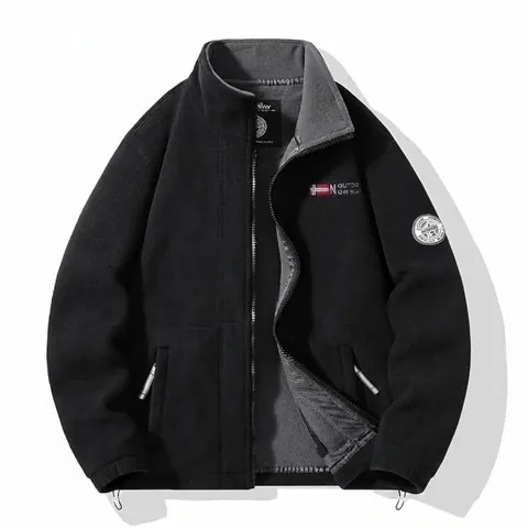 Men Thickened Double Sided Fleece Jacket Stand Collar Full Zipper Warm Windproof Outdoor Sport Casual Top Norway Style