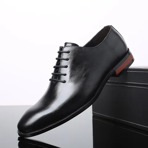 Herren Business Casual Lederschuhe Spitzschuh Britischer Stil Schnürschuhe Formelle Büroschuhe Atmungsaktiv Rutschfest Flache Halbschuhe