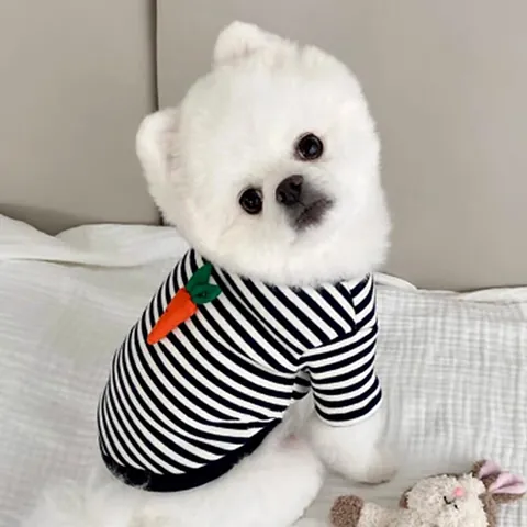 Sudadera Cómoda a Rayas para Mascotas Mezcla de Algodón Suave Sudadera con Capucha para Perros y Gatos con Decoración de Frutas para Cachorros en Otoño Invierno