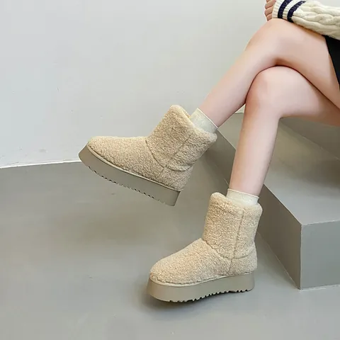 Stivali da Neve da Donna Platform Inverno Fodera in Pelliccia Sintetica Slip-On Scarpe di Cotone Calde per Outdoor Casual Quotidiano