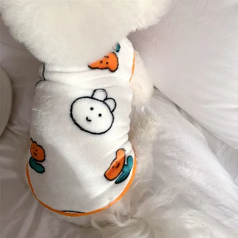 Lindo Chaleco de Forro Polar para Mascotas con Estampado de Conejo y Flores Suave Cálido Invierno Perros Pequeños Gatos Ropa Ribete en Contraste