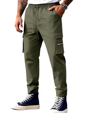 Pantalones Cargo Tácticos al Aire Libre para Hombre Poliéster Multi-Bolsillo Joggers Casuales Sueltos Techwear Pantalones con Cordón