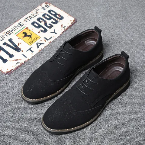 Herren Mode Casual Brogue Schuhe Schnürung Wildleder Textur Oxford Arbeitsschuhe Übergröße Rutschfest Atmungsaktiv Sneakers