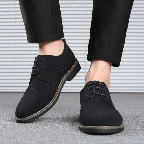 Herren Mode Casual Brogue Schuhe Schnürung Wildleder Textur Oxford Arbeitsschuhe Übergröße Rutschfest Atmungsaktiv Sneakers