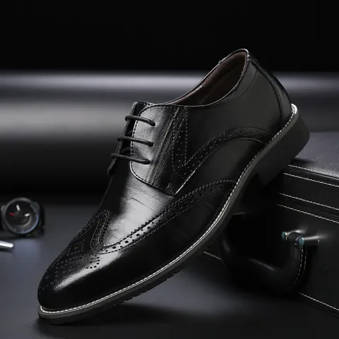 Herren Business Halbschuhe Brogue Schnitzerei PU Leder Schnürung Oxford Schuhe Rutschfest Höhensteigernd Formelle Schuhe Für Bankett