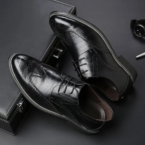 Herren Business Halbschuhe Brogue Schnitzerei PU Leder Schnürung Oxford Schuhe Rutschfest Höhensteigernd Formelle Schuhe Für Bankett