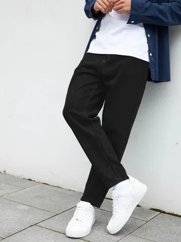 Jeans Slim Straight da Uomo Pantaloni in Denim Elasticizzato Casual Tinta Unita Lavato Con Tasche Vita Media Pantaloni Uso Quotidiano