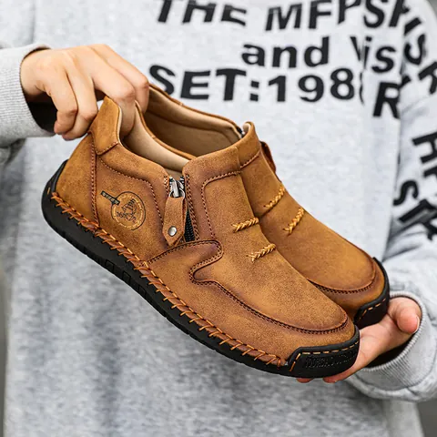 Damen Stiefeletten PU-Leder Lässige Arbeitsstiefel Mittelhoher Schaft Seitlicher Reißverschluss Kontrastnähte Gummisohle Schuhe