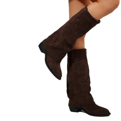 Bottes Guêtres Slouchy en Suédine pour Femmes Bottes Hautes Talon Bloc Antidérapantes Mode Bottes d'Hiver