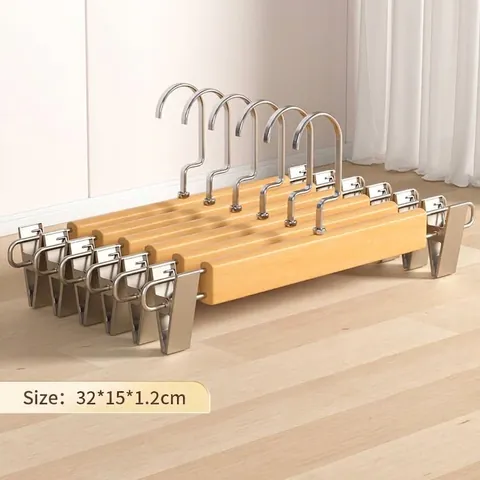 Minimalistische Massivholz Hosenbügel Mit Verstellbaren Metallklammern Rutschfeste Bügel Für Hosen Röcke Schrankaufbewahrung