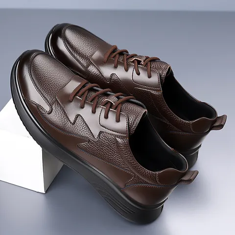 Zapatillas Casuales de Cuero de Vaca de Grano Superior para Hombre Ligeras Antideslizantes Suela Blanda Zapatos de Moda Negro Marrón