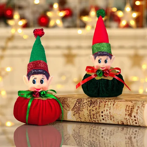 Christmas Elf Ornament Velvet Desktop Christmas Decoration For Home Bookshelf Window Display Red Green Elf Figure Holiday Gift