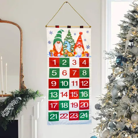 Christmas Advent Calendar Non-Woven Fabric Multi Pockets Forest Man Gnome Rudolf Hanging Countdown Calendar Home Wall Decor