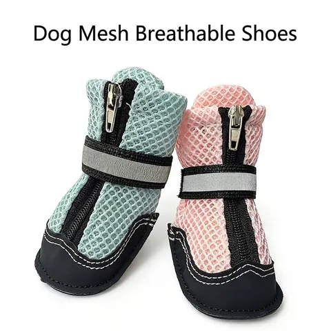 Breathable Mesh Dog Shoes Reflective Anti-Slip Rubber Sole Outdoor Pet Boots For Small Dogs Teddy Bichon