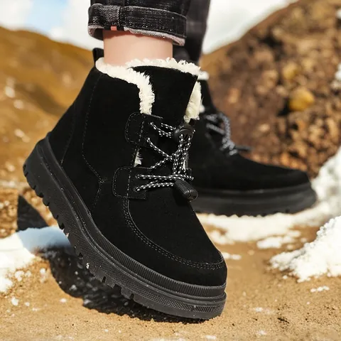 Kinder Winter Schneestiefel Jungen Mädchen Warmes Kunstpelzfutter Thermische Outdoor Wanderstiefel Rutschfeste Gummisohle Baumwollschuhe