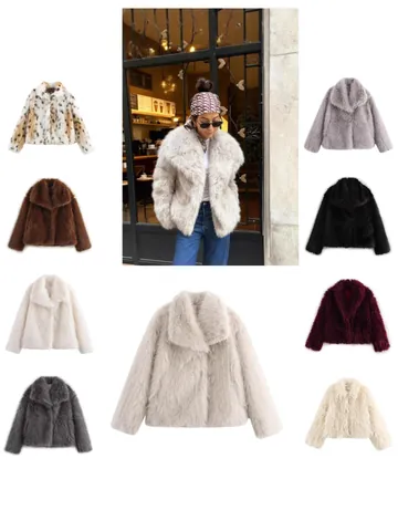 Women's Faux Fur Coat Autumn Winter Fashion Lapel Long Sleeve Plush Jacket Warm Multicolor Streetwear Outerwear